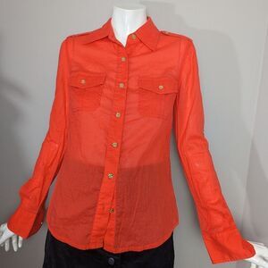 Tory Burch Red sheer blouse fitted military style size 0